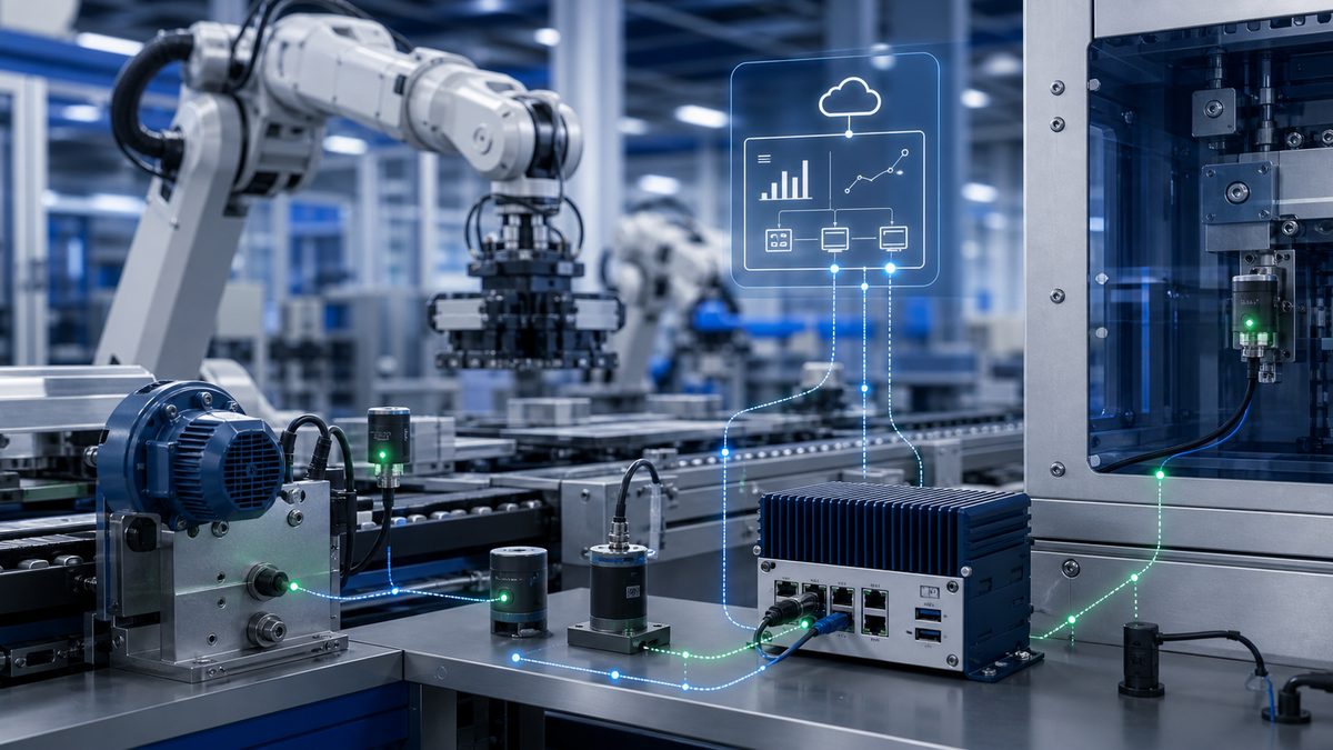 Robotic arms and sensors on a connected production line
